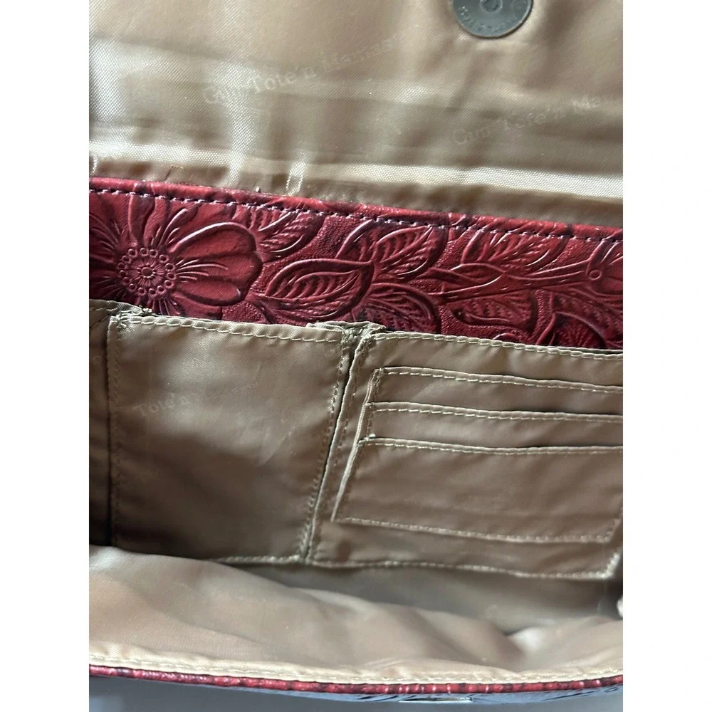 Gun Tote'n Mamas Burgundy Floral Embossed Leather Concealed Carry Crossbody Bag